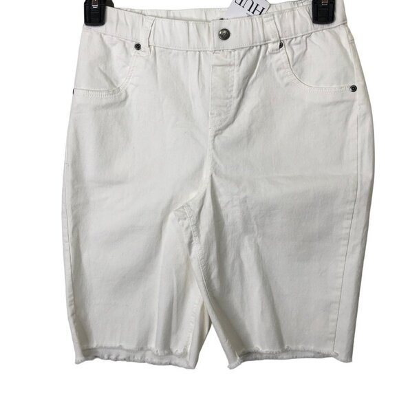 HUE‎ HIGH RISEWHITE ULTRA SOFT DENIM BERMUDA SHORTS SM NWT - Picture 1 of 8